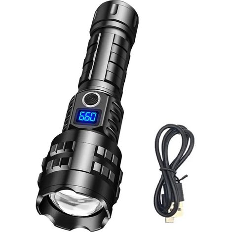 Linterna LED potente con función de zoom y 5 niveles de intensidad, ideal para acampar, hacer senderismo y pescar (1/5)