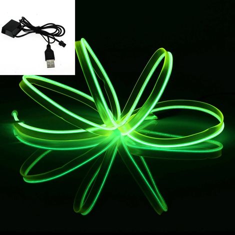 Stringa LED elettroluminescente flessibile per decorazione interni auto - Collegamento: Cavetto USB - Colore/Lunghezza: Verde Fluo 3 Metri (1/5)