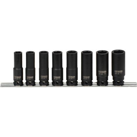 KS Tools 515.0648 Serie di Bussole Esagonali per Avvitatori ad Impulsi, Lunghe, 8 Pezzi, 10-17 mm, 3/8"