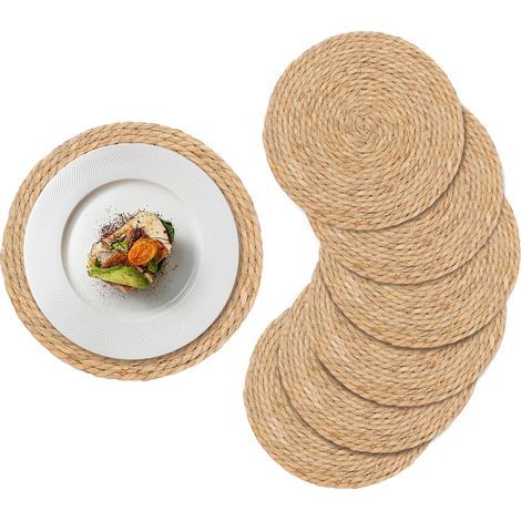 Lot de 6 sets de table ronds tressés pour petit-déjeuner, style rustique, résistants à la chaleur, antidérapants, pour table à manger, cuisine, mariages, fêtes et anniversaires (1/5)
