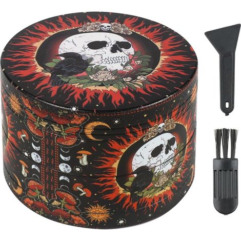 Molinillo de metal grande de 63 mm, triturador, molinillo esqueleto, molinillo de especias con raspador y cepillo de plástico, molinillo de especias de 4 capas (1/5)