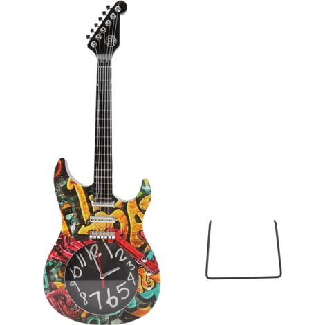 Reloj de pared con forma de guitarra, simulación de hora precisa, decoración de pared con forma de guitarra para el hogar, dormitorio o habitación, 5680 Guitarra -Crezuo