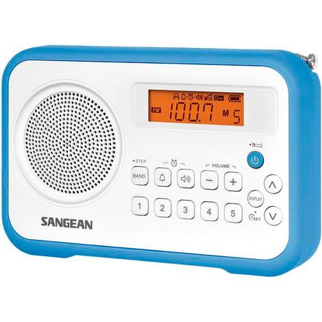 Sangean prd18 b-a blue white portable digital radio fm am am lcd screen alarm battery