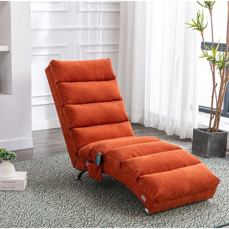 Chaise longue massaggiante 55x148x84 cm arancione in lino con vibrazione delicata e tasca laterale (1/5)
