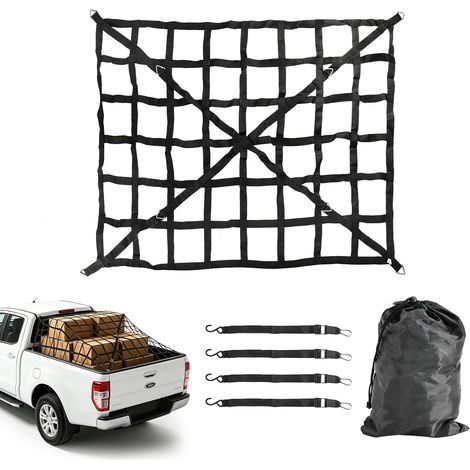 Filet à Bagages et Filet Cargo 167 x 127 cm, Charge Lourde indéchirable réglable, Filet de Surface de Chargement et hayon avec 4 Sangles Fixes pour Pick-up, remorque et SUV (1/5)