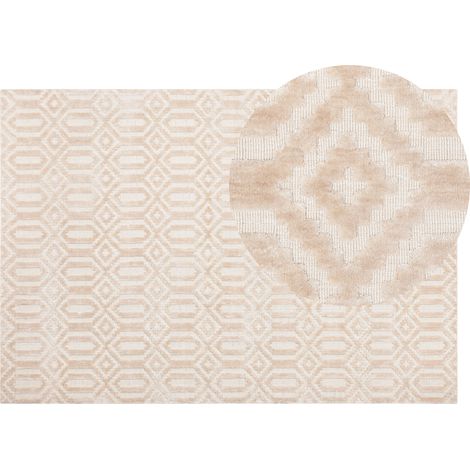 Alfombra de viscosa beige 140 x 200 cm patrón geométrico tejido a mano Adatepe