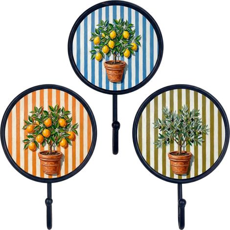 Wandhaken aus Metall Zitrusfrüchte und Olive 17 cm 3er Set (1/5)