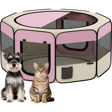 PawHut parque plegable para perros y gatos, corralito portátil para animales pequeños impermeable de tela oxford, exterior, interior, Ø120x58 cm, rosa