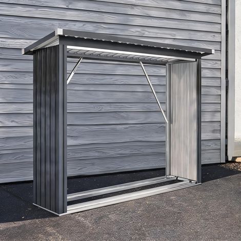 Abri à bois en acier avec toit en pente 213 x 66,5 x 150 cm gris (1/5)