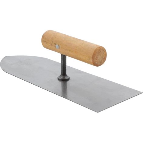 Paleta de enlucido de acero inoxidable con mango de madera, una herramienta versátil para trabajos de construcción tanto en interiores como en exteriores. (1/5)