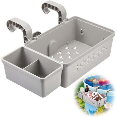 Set de Panier de Rangement de Piscine Inclus Panier de Piscine en Plastique Porte-Gobelet de Piscine Accessoires de Piscine Multifonctionnels pour Piscine Hors Sol Baignoire(Gris) (1/5)