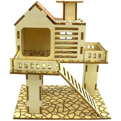 Cabane en bois pour petit animal : cachette naturelle pour cobaye, hamster, souris, hérisson - Modèle D, maison villa pour rongeurs.