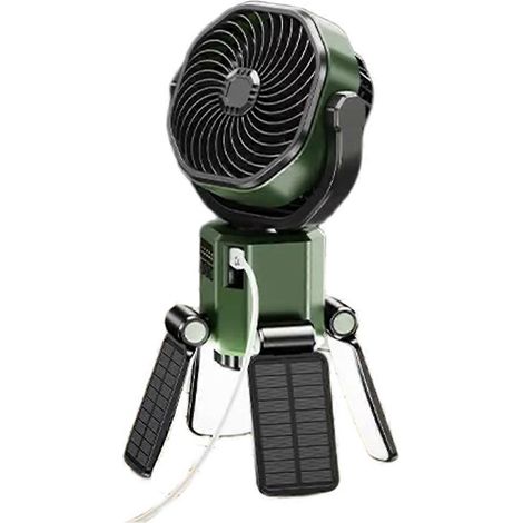 Ventilateur solaire de camping facile à utiliser avec batterie de 6000 mAh, ventilateur de tente avec lumière et 4 vitesses de ventilation réglables. (1/5)