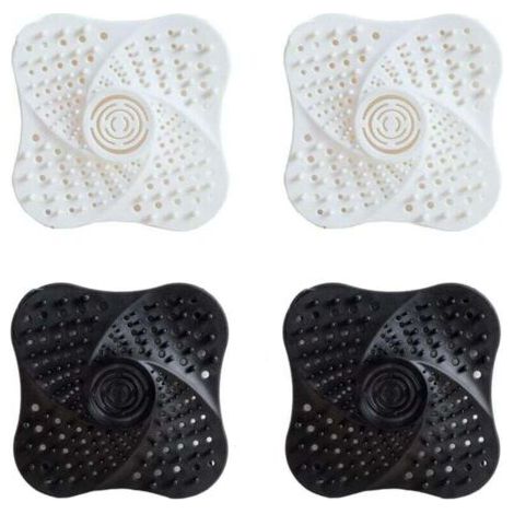 Pair Lot De 4 Filtres d'Évier En Silicone, Filtre à Cheveux De Douche, Protecteur De Vidange, Attrape-Cheveux Avec Ventouse Anti-Colmatage Pour Douche, Vidange, Baignoire Et Évier Blanc Noir (1/4)