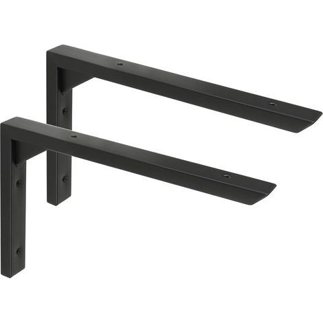 Pièces Equerre Etagere Murale Robustes de 25 CM, Supports d' Étagère Murale à Angle, Équerre Étagère Murale en Acier Inoxydable pour Chambre/Salle de Bain/Cuisine, Noir (1/5)
