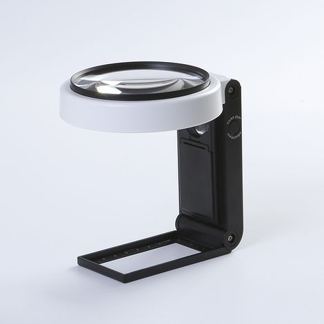 Loupe de lecture pliante tricolore à lumière froide et chaude, grossissement 25x-6x-25x (1/4)