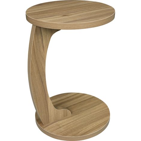 Table d'appoint ronde C-forme en MDF bois clair, plateau 38 x 55 cm, gain de place pour canapé, lit, salon et travail sur sofa, de CHICFURN (1/5)