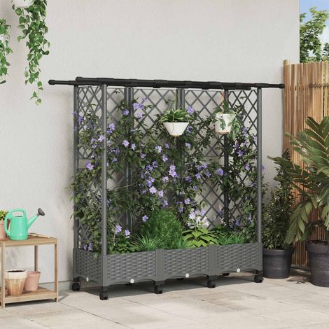 Teenpull – Hochbeet mit Rankgitter und Dach Hellgrau 164 x 40 x 127 cm PP (1/5)