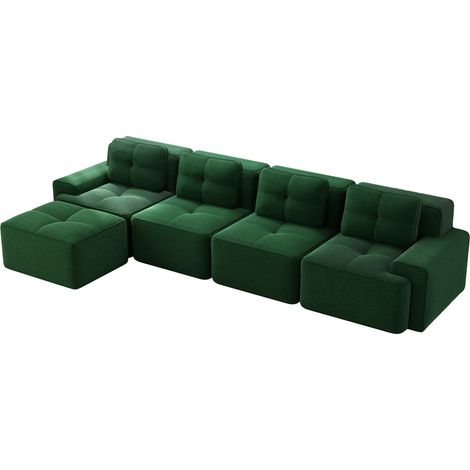 Modulares L-Form-Sofa aus grünem Cord, 4-Sitzer, ohne Montage, mit Chaise Longue (1/5)
