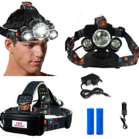 Lampe frontale LED rechargeable 9000 lumens – 4 modes d'éclairage – Angle de rotation 90° – Pour camping, randonnée, vélo
