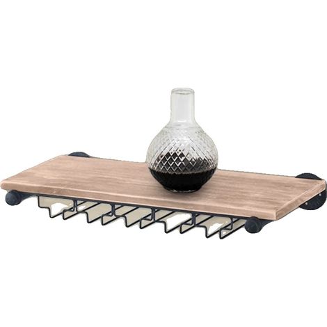 Étagère à vin, bois de pin durable et fer, Hauteur 27 pouces, Largeur 20 pouces, Profondeur 6 pouces, Supporte jusqu'à 50 lbs, Fini non toxique (1/5)