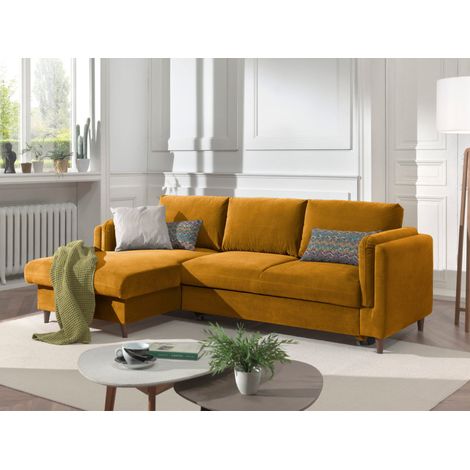 Brooke – ecksofa rechts links – mit schlaffunktion und bettkasten – 4-sitzer – aus samt - gelb