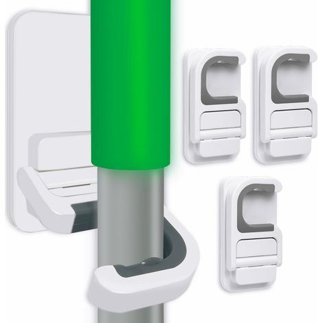3-teiliges Set, Wandhalterung für Besen und Mopp, kein Bohren erforderlich, Besen- und Moppclips, Moppstielhalter, Organizer für Reinigungsutensilien, Tragkraft bis zu 2,7 kg