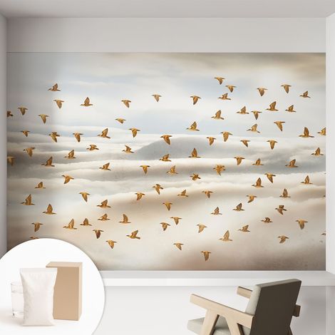 Papier peint intissé décoratif pour salon chambre et cuisine Facile à poser avec colle Oiseaux en vol 152x104 cm (1/5)