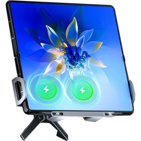 Support de chargeur de voiture sans fil Support de téléphone pour véhicules – 15 W double bobine sans fil pliable pour téléphone portable pour grille d'aération, tableau de bord et console centrale (1/5)