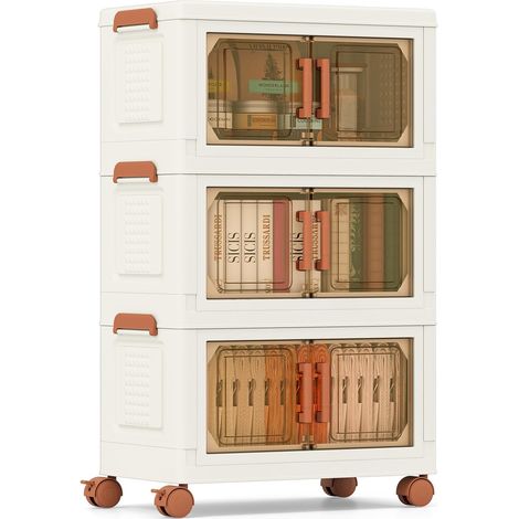 COSTWAY Boite Rangement Plastique 57 L, 3 Caisses Rangement Pliables à Roulette, Poignée, Porte Magnétique, Boite Empilable, Rangement Vetement, Livres, Jouets (57 L) (1/5)