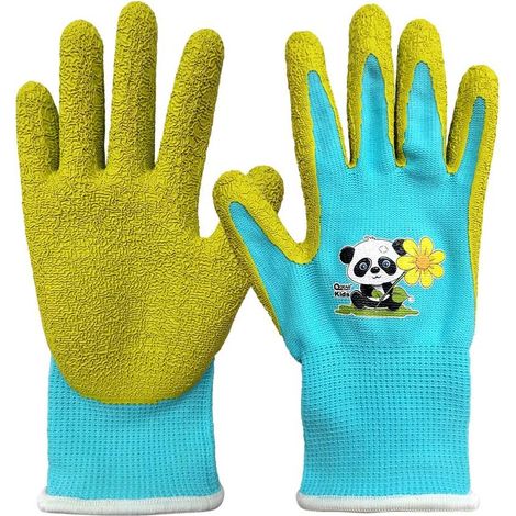 (3 6years old, blue/apple green) Gants de jardinage pour enfants de 3 à 6 ans Paume en caoutchouc pour une résistance à l'eau et à la saleté