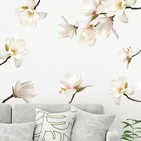 Stickers Muraux Magnolia Autocollant Mural Fleurs Blanches Deco Stickers Salle de Bain Chambre Enfants Bébé Décoration (1/3)