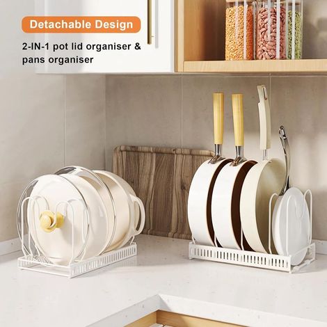 Rangement Casserole Tiroir Cuisine, Rangement Cuisine, Range Poele et Casserole Placard de Casseroles Avec 10 Séparateurs Réglables - Blanc