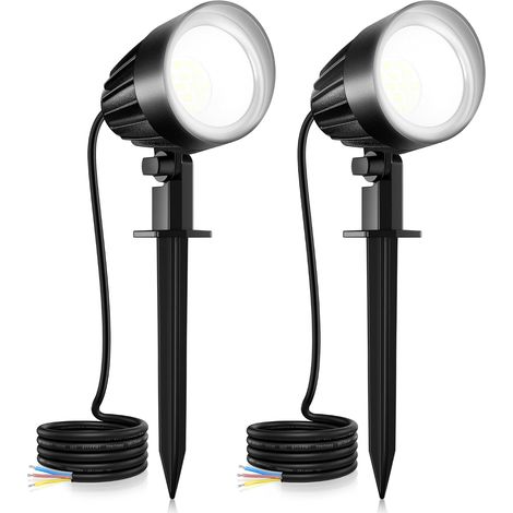 Spot Jardin LED Extérieur avec Piquet 7W Blanc Froid 6500K Lot de 2 500 lumens, Corps en Aluminium, IP66 Étanche, Tension d'Entrée 85-265V, 50-60Hz, Câble 90cm, Éclairage paysager chemin arbre (1/5)