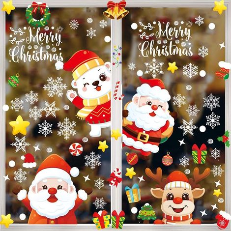 Sticker Fenêtre Noël - Motifs Flocon Neige Renne Sapin - Adhésif Statique Réutilisable pour Vitre Miroir Carrelage - Lot de 12 (1/5)