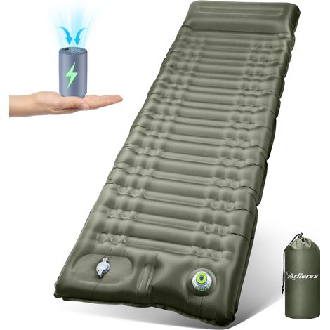 Matelas isolant électrique auto-gonflant de 12 cm d'épaisseur, avec coussin, ultra léger, imperméable, anti-déchirure, pour l'extérieur, les voyages, la randonnée, la plage, vert armée (1/5)