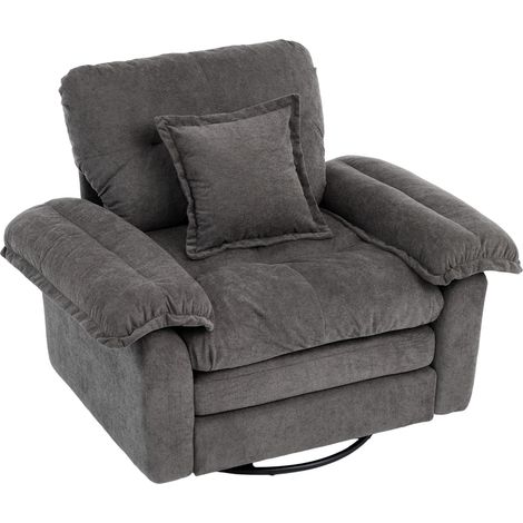 Sillón giratorio 360° de chenilla gris, tamaño oversize con cojín de apoyo (1/5)