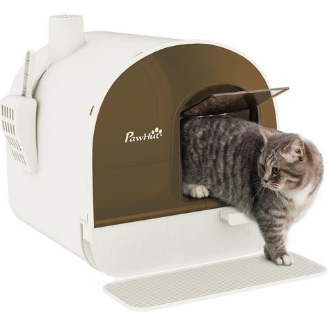 Tray to litter closed for cat with filters, shovel and tray removable, structure in PP, 43 x 44 x 47 cm, white and black (1/5)