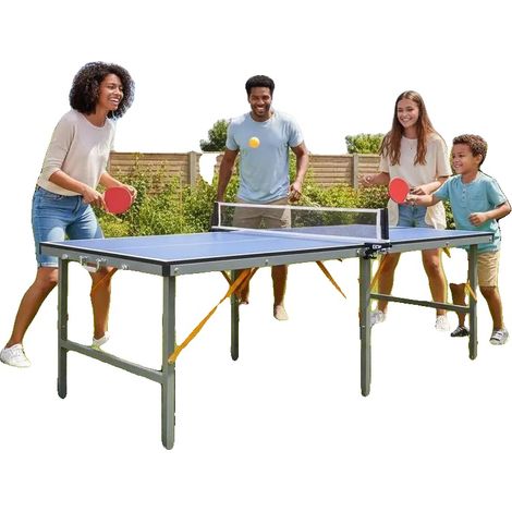 Mesa de ping-pong plegable, incluye paletas y pelotas, color azul. (1/2)