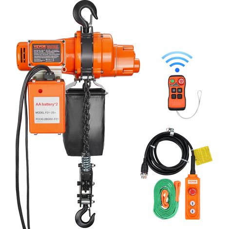 Palan électrique à chaîne, 998 kg, grue monophasé avec chaîne, 1000 W, hauteur de levage max 6 m, télécommande sans fil de 100 m et télécommande filaire de 4,5 m pour garage, atelier et maison (1/5)