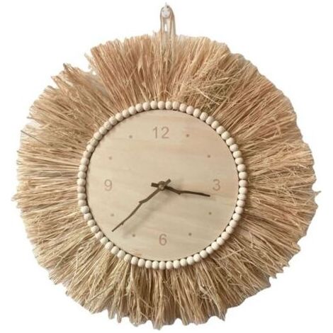 Horloge murale silencieuse en raphia faite à la main, style nordique, décoration murale pour salon, chambre à coucher, salon (1/5)