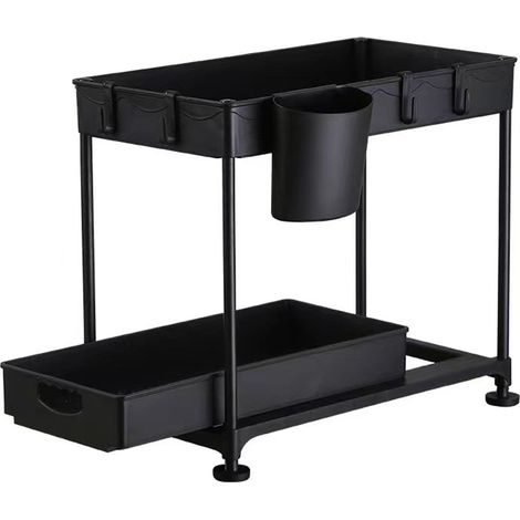 Organisateur Sous Évier 2 Niveaux - Panier Coulissant En Plastique PP - Pour Cuisine Et Salle De Bain - Assemblage Sans Outil - Lot De 1 (1/5)