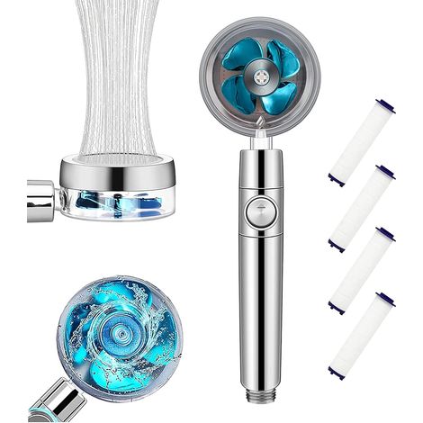 Soffione doccia ad alta pressione Turbo Blue con effetto vortice PUSCOBSY, getto idromassaggio e compressore turbo rotante a 360° - AquaForge (1/5)