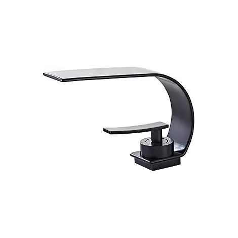 Robinet mitigeur de salle de bain cascade pour piscine, noir mat, mitigeur monotrou eau chaude/eau froide, mitigeur d'évier en laiton à faible courbure avec valve en céramique (1/4)