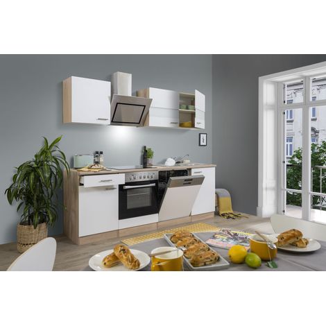 Cuisine Kitchenette bloc cuisine intégrée Chêne Blanc Merle 220 cm Respekta