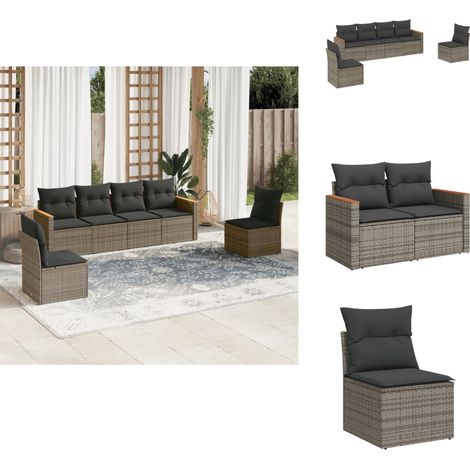 Salon de jardin 6 pcs avec coussins gris résine tressée - Salon De Jardin - Mobilier De Jardin - Salon Extérieur - Ensemble De Canapés - Canapé D'extérieur (1/5)
