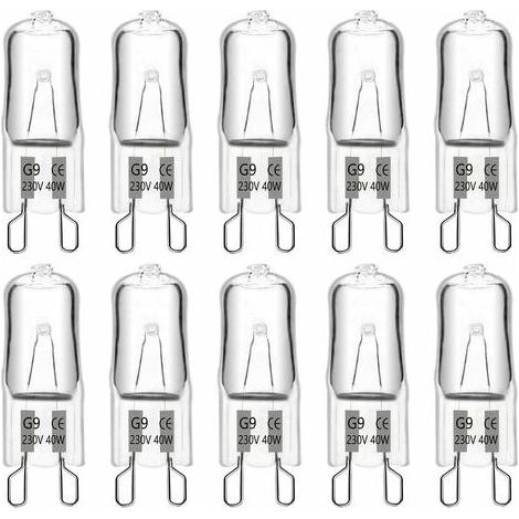 Ampoule Halogène G9 40W 230V, 480Lm 2900K Blanc Chaud Dimmable, Ampoules Capsules G9, Pour Lustres, Paysages, Appliques Murales, Éclairage D'Armoire, Paquet De 10 (1/6)