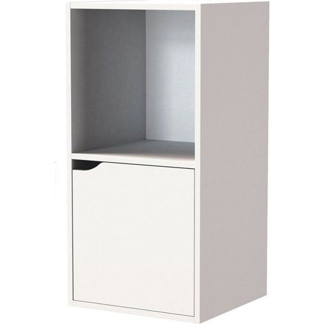 Meuble de rangement - JUANIO - 30x60x29 cm - Porte & étagère - Blanc mat - Pour entrée (1/3)