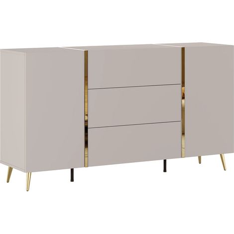 Credenza con 2 ante e 3 cassetti Beige e dorato - MARZIALO (1/5)