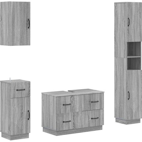 4-teiliges Badezimmer-Schrank-Set HOORN Sonoma-Grau vidaXL (1/5)